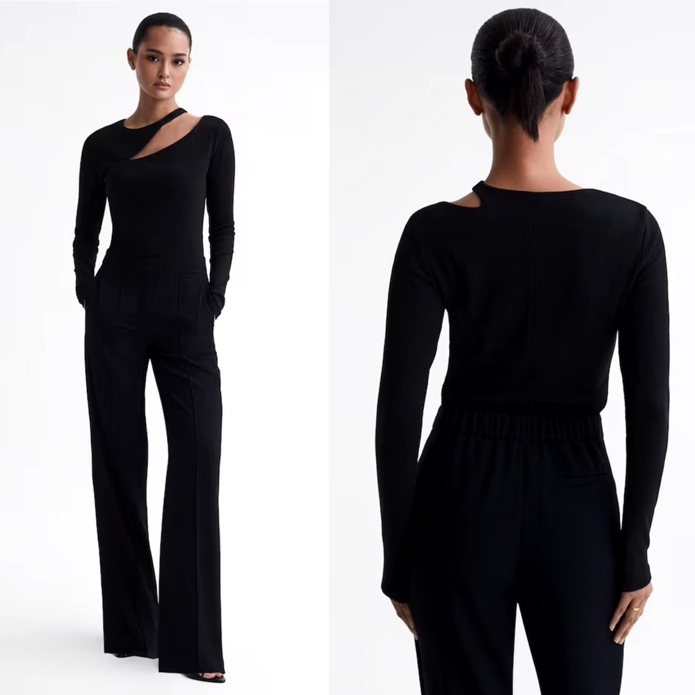 Reiss Myla Cotton Cut-Out Long Sleeve Top in Black NWT Size XS